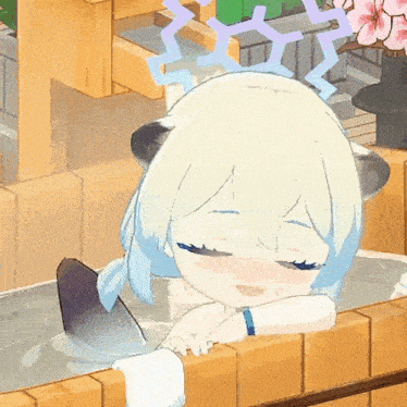 a cartoon girl is taking a bath in a tub