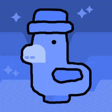 a blue duck with a hat on its head