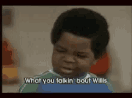 a young boy is making a funny face and says what you talkin ' bout willis