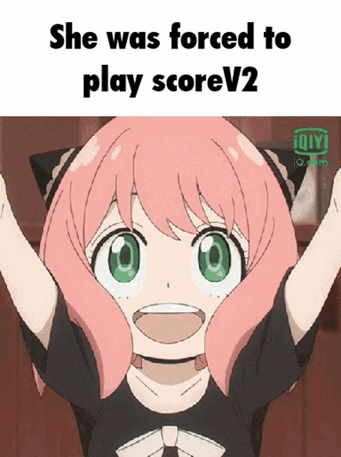 a picture of a girl with the words she was forced to play scorev2 on the bottom
