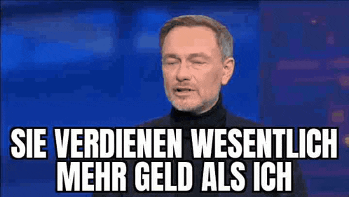 a man with a beard is standing in front of a blue background and says `` sie verlieren wesentlich mehr geld als ich ''