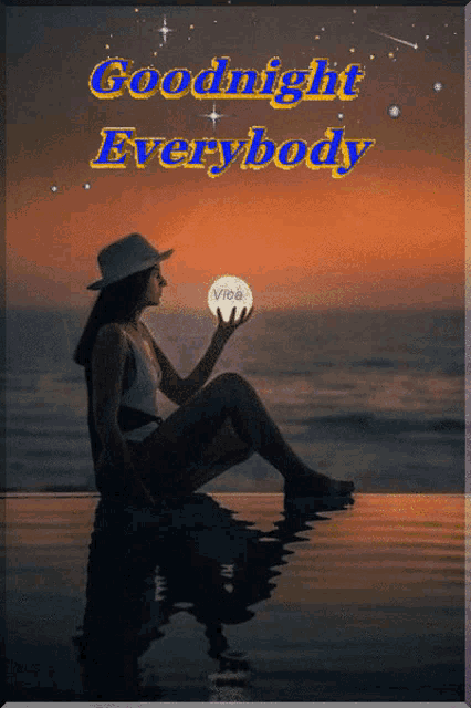 a picture of a woman holding a full moon with the words goodnight everybody on it