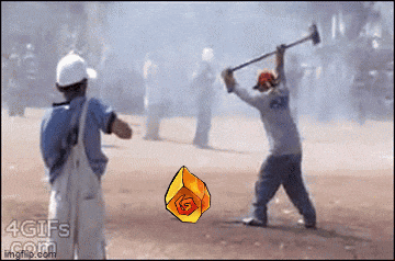a man is swinging a hammer at another man who is holding a hammer in his hand