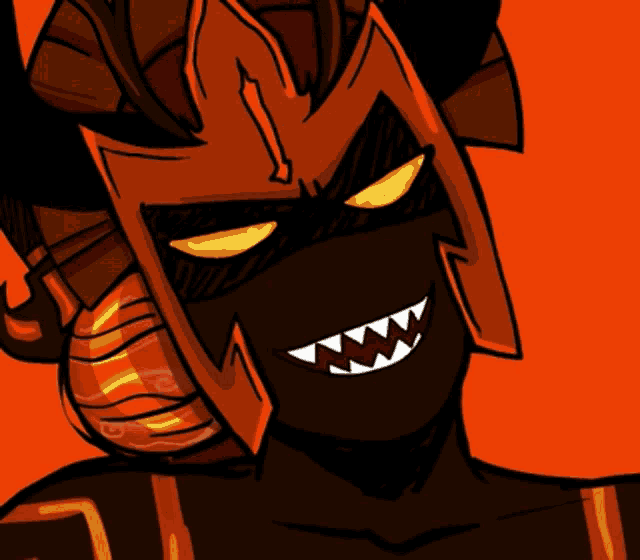 a drawing of a demon with horns and a mask