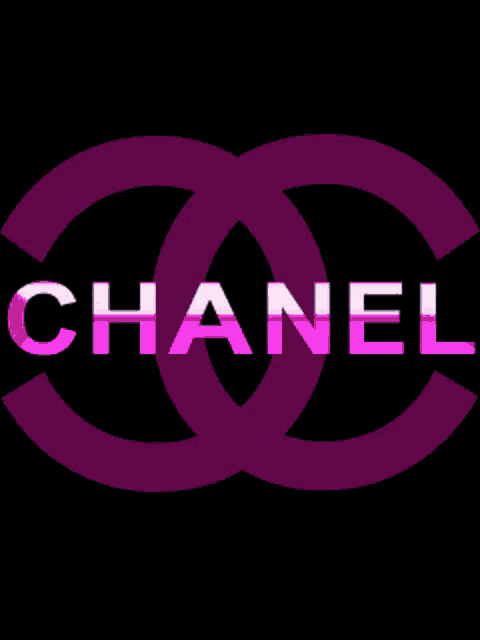 a chanel logo that is pink and white on a black background