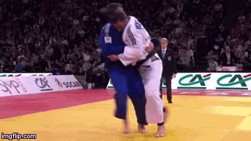 a judo match is being played in front of a crowd and a sign that says imgflip.com