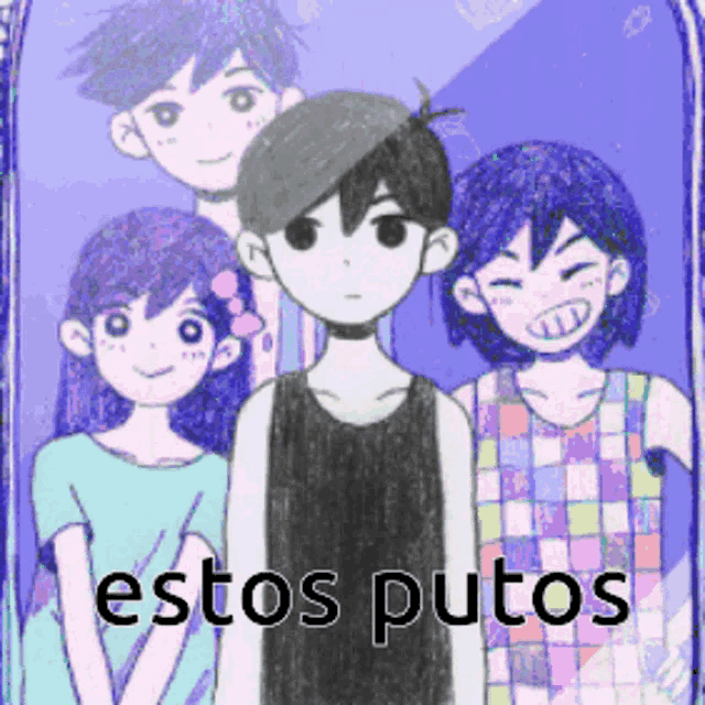a group of cartoon characters are standing next to each other with the words estos putos written on the bottom