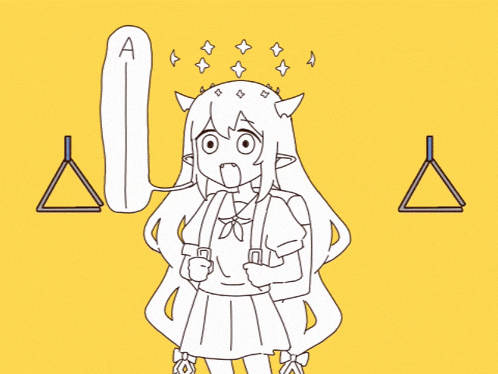 a drawing of a girl with horns and a speech bubble with the letter a on it
