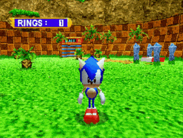 sonic the hedgehog in a video game with a sign that says rings : 0