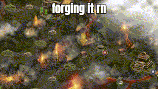 a screenshot of a video game with the words forging it rn on the bottom