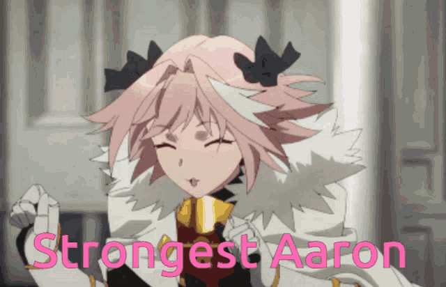 a picture of a girl with the words " strongest aaron " on it