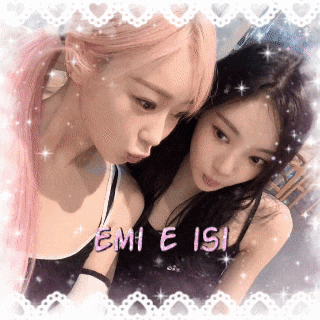 a picture of two girls with emi e isi on the bottom