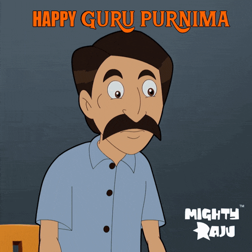 a cartoon of a man with a mustache and the words happy guru purnima on the top
