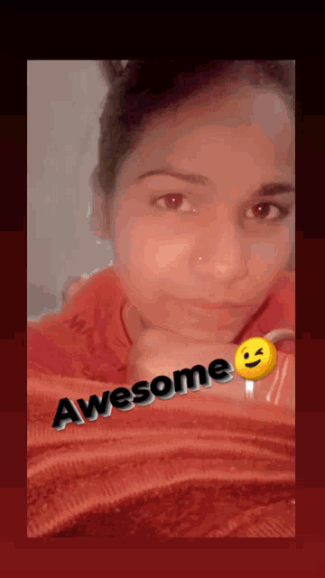 a picture of a girl with the word awesome written on it