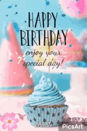 a happy birthday card with a cupcake and the words `` happy birthday enjoy your special day ''