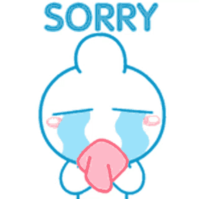 a cartoon character is crying and the word sorry is above him