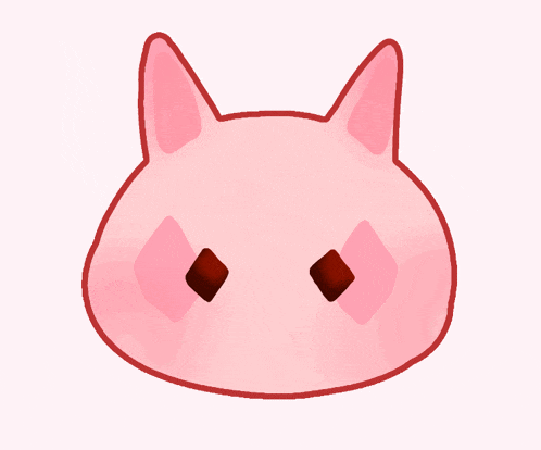 a drawing of a pink rabbit with two red squares in its eyes