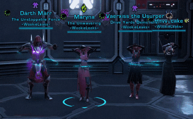 a screenshot of a video game shows a group of characters including darth marr and maryna