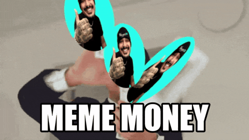 a meme money poster with a man in a suit giving a thumbs up