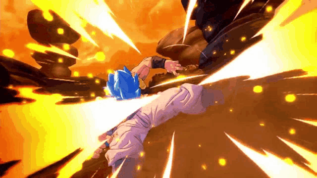 a cartoon character with blue hair is being kicked by another character