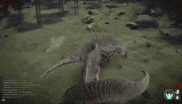 a screenshot of a video game shows a dinosaur eating a fish