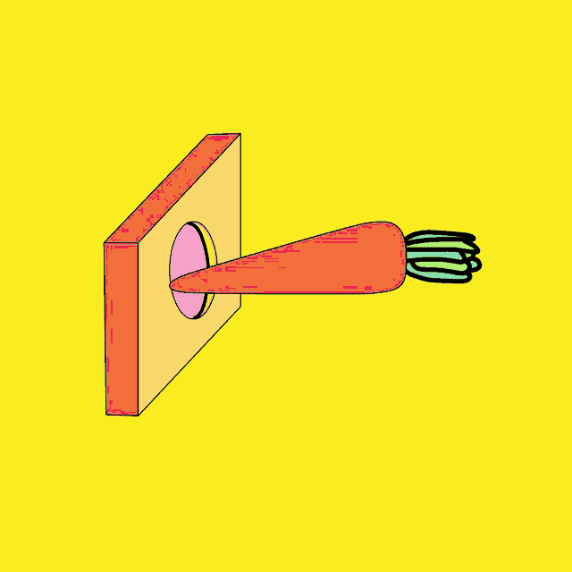 a cartoon drawing of a carrot coming out of a hole in a wall