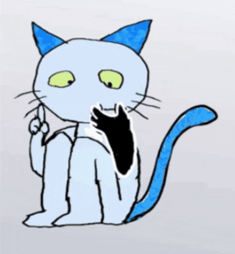 a cartoon cat with blue ears and a blue tail