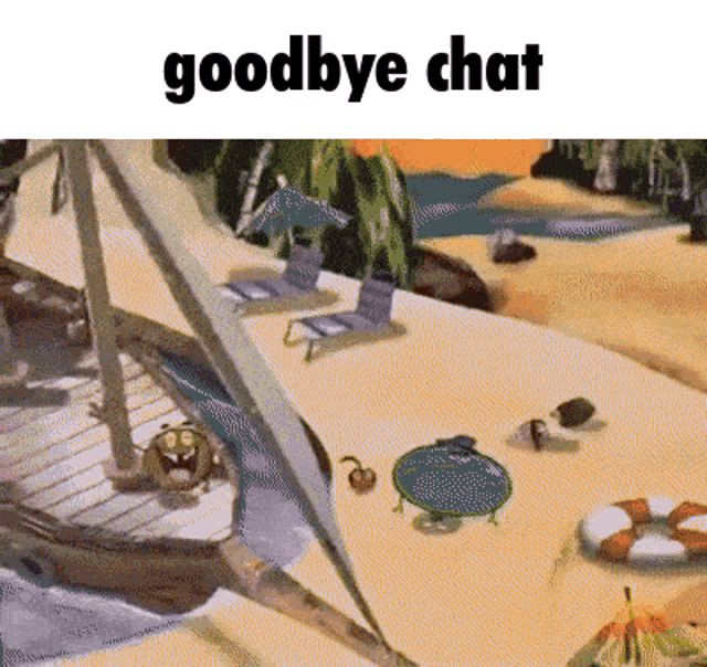 a picture of a beach with the words goodbye chat written on it