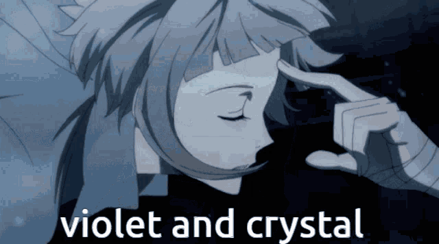 a picture of a girl with the words violet and crystal written below her