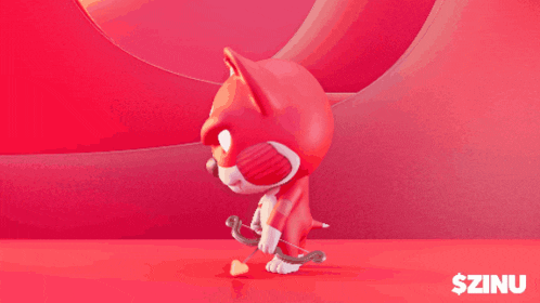 a red cat holding a bow and arrow with a $ zinu logo in the corner