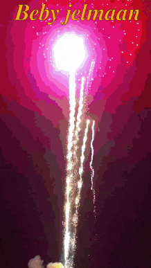 a fireworks display with the words beby jelmaan in yellow