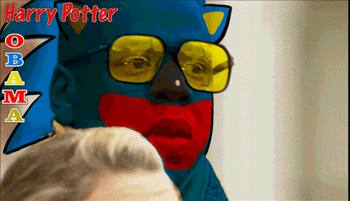 a cartoon of harry potter obama and sonic the hedgehog with glasses