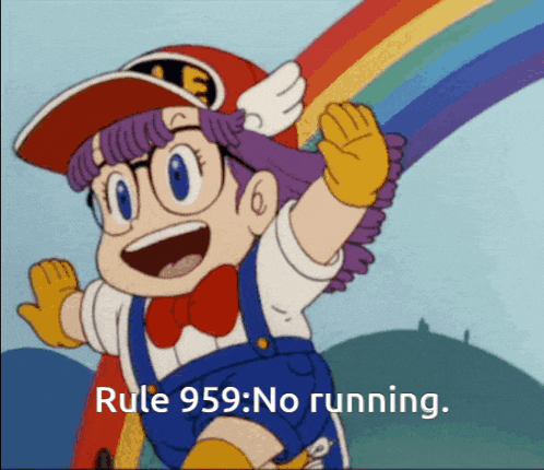 a cartoon character with the words rule 959 no running