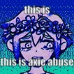 a pixel art of a girl with flowers on her head and the words `` this is axie abuse '' .