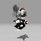 a 3d model of a cartoon character with wings and a shadow .