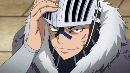 a man wearing a helmet with a blue stripe on the nose