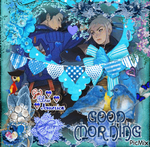 a picture of a man and a woman with the words good morning on the bottom