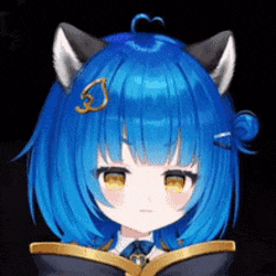 a close up of a blue haired anime girl with cat ears on her head .