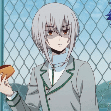 a girl with white hair is holding a hot dog