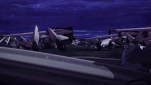 a purple background with a white object in the foreground and a black object in the background