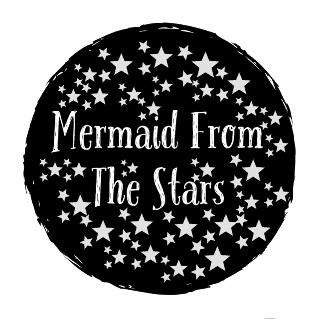 a black circle with the words mermaid from the stars surrounded by stars