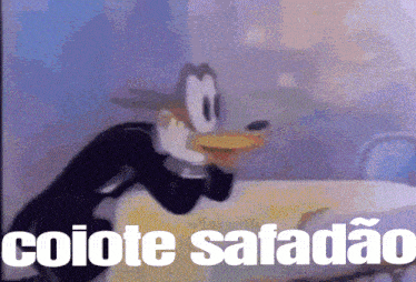 a cartoon of goofy with the words coyote saladao in white letters