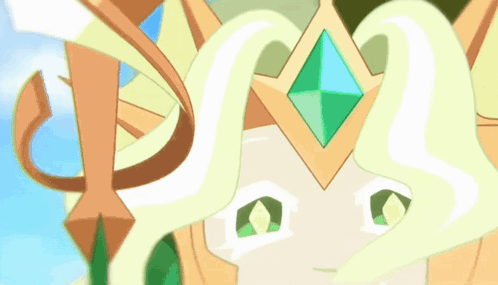 a cartoon character with a crown on her head is holding a sword .