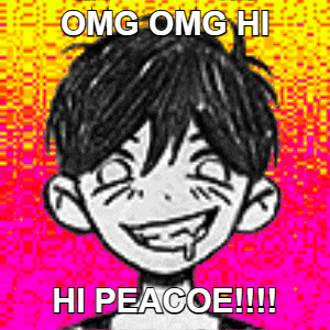 a black and white drawing of a boy with a smiley face and the words `` omg omg hi hi peace !!! '' .