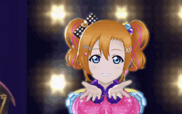 a cartoon girl with a bow in her hair says love
