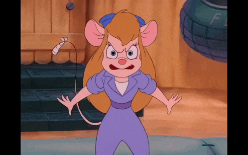 a cartoon mouse named gadget is standing with her hands outstretched