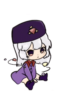 a drawing of a girl wearing a purple hat and a purple dress