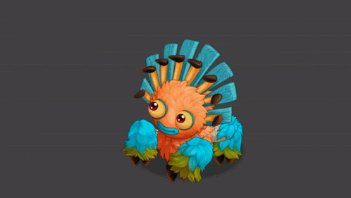 a cartoon character with blue feathers on its arms