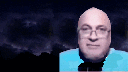 a picture of a bald man with lightning strikes behind him in russian