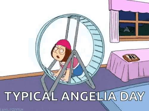 a cartoon of meg from family guy riding a hamster wheel .
